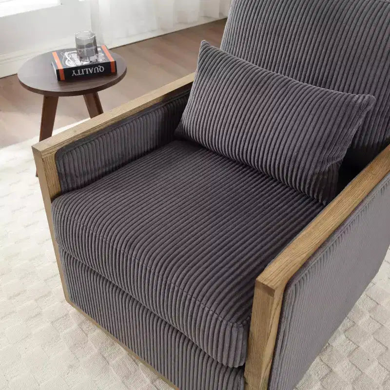 Fauteuil pivotant rond, Fauteuil de salon rembourré en velours côtelé, Chaise de lecture, Canapé simple pour chambre à coucher, appartement ou bureau
