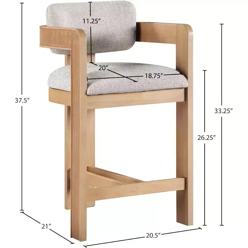 Tabouret de comptoir en tissu texturé lin beige