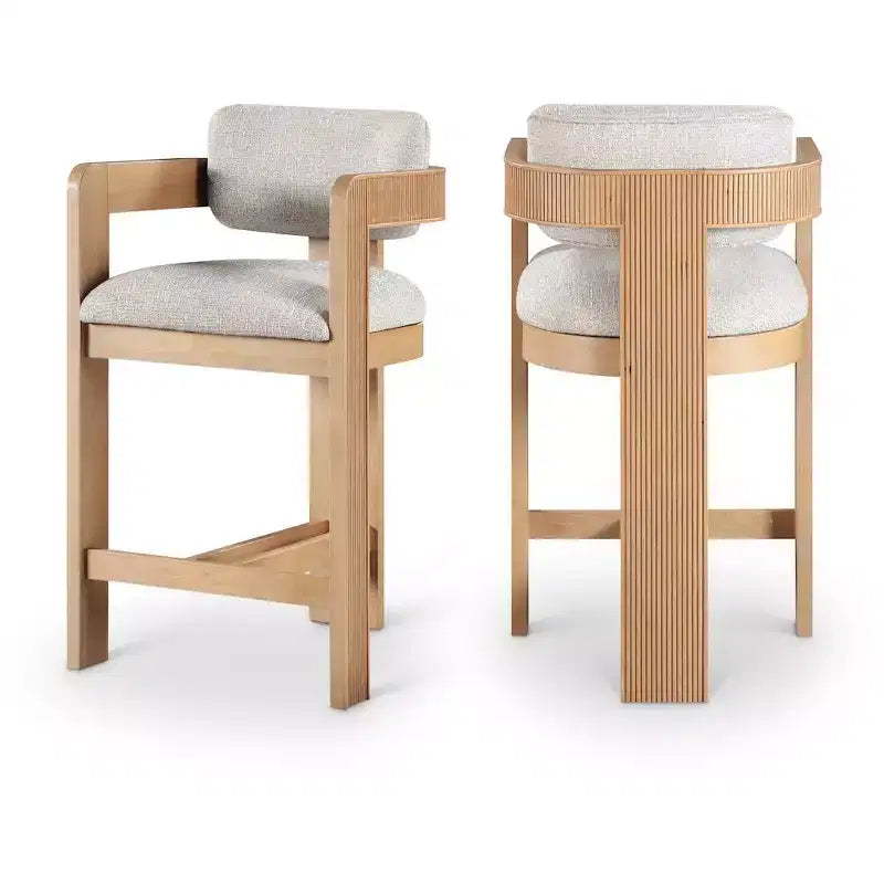 Tabouret de comptoir en tissu texturé lin beige