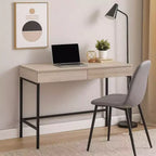Royal Hampton Wooden Desk with 2 Drawers and Metal Frame, Washed White and Black