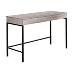Bureau en bois avec 2 tiroirs et cadre en métal, blanc délavé et noir