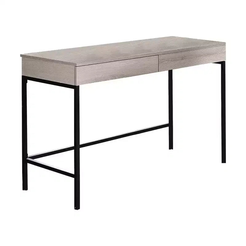 Bureau en bois avec 2 tiroirs et cadre en métal, blanc délavé et noir