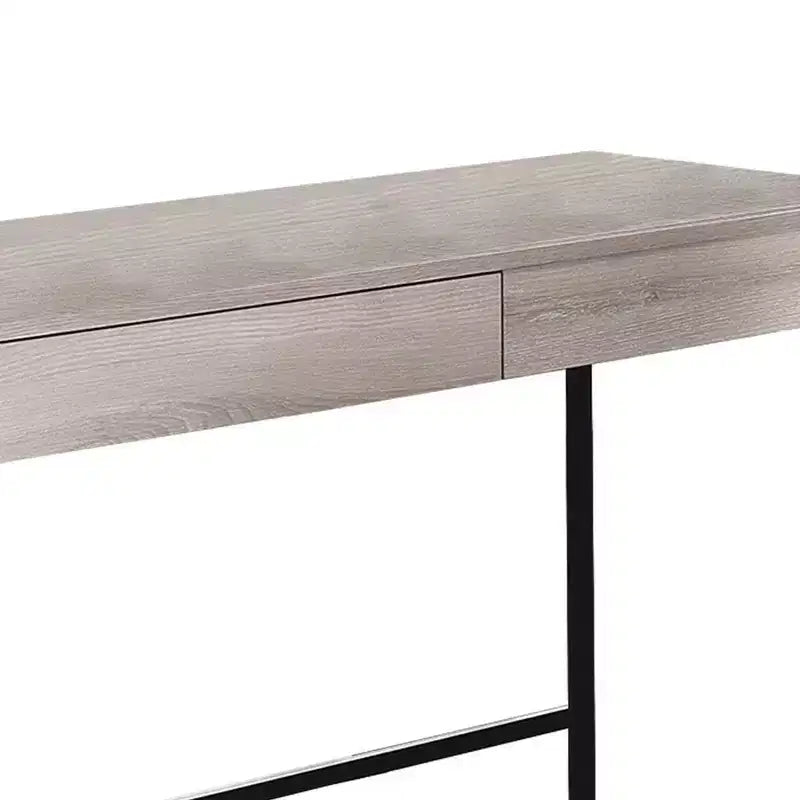 Bureau en bois avec 2 tiroirs et cadre en métal, blanc délavé et noir