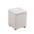 Hyleory Square White Storage Ottoman with Faux Leather Upholstery