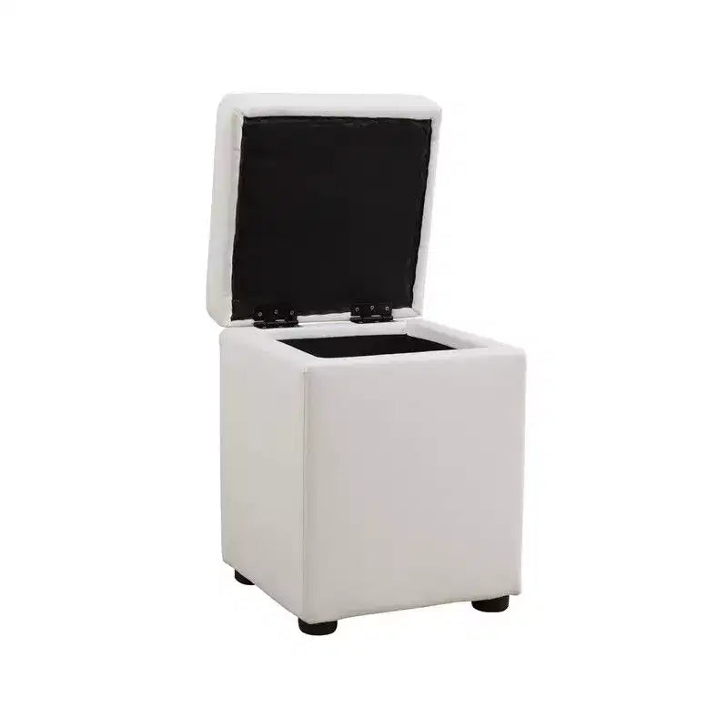 Pouf de rangement carré blanc avec revêtement en similicuir