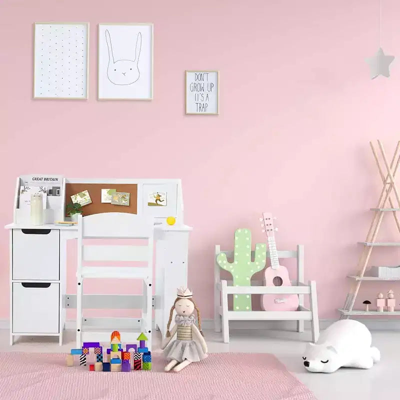 Bureau et chaise d'étude, bureau d'apprentissage pour enfants - Comprend une étagère à livres, un tableau d'affichage, des armoires - Parfait pour les enfants de 3 à 8 ans