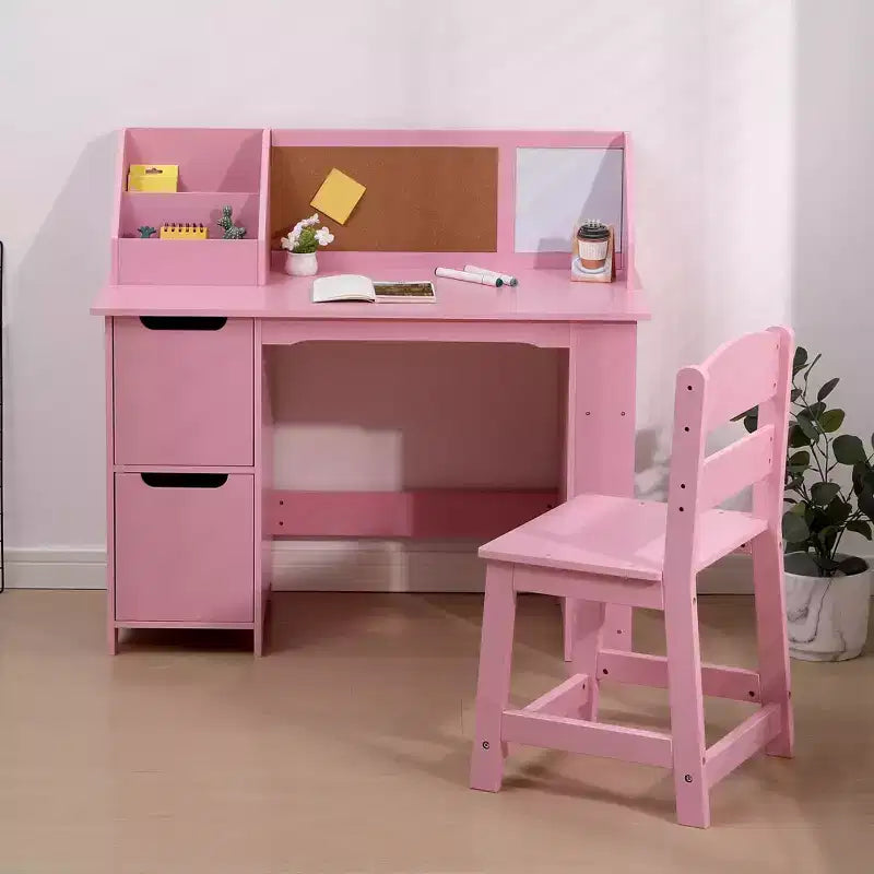 Bureau et chaise d'étude, bureau d'apprentissage pour enfants - Comprend une étagère à livres, un tableau d'affichage, des armoires - Parfait pour les enfants de 3 à 8 ans