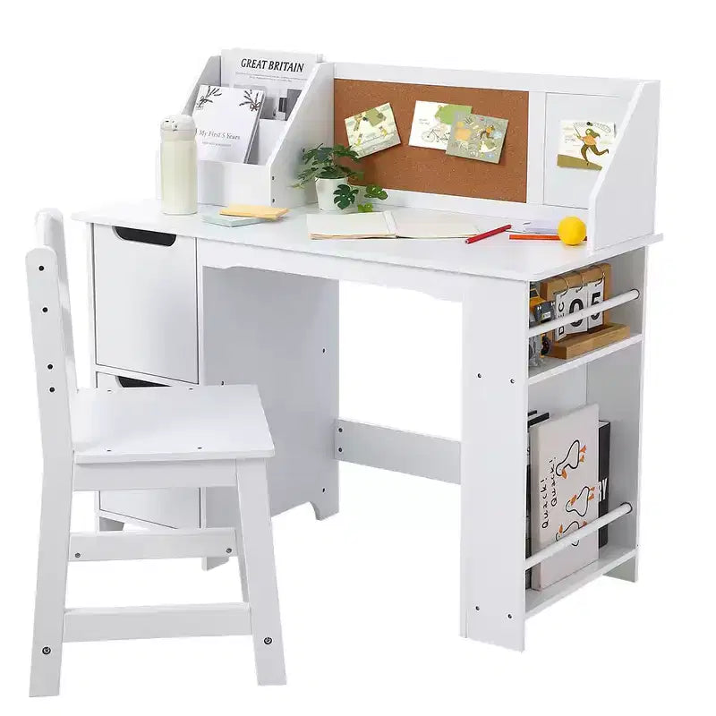 Bureau et chaise d'étude, bureau d'apprentissage pour enfants - Comprend une étagère à livres, un tableau d'affichage, des armoires - Parfait pour les enfants de 3 à 8 ans