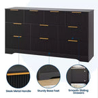 Commode cannelée pour chambre à coucher avec 10 tiroirs, commode moderne de 150 cm de large avec cadre en bois, meuble TV, organisateur de rangement de vêtements en bois