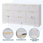 Commode cannelée pour chambre à coucher avec 10 tiroirs, commode moderne de 150 cm de large avec cadre en bois, meuble TV, organisateur de rangement de vêtements en bois