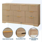 Commode cannelée pour chambre à coucher avec 10 tiroirs, commode moderne de 150 cm de large avec cadre en bois, meuble TV, organisateur de rangement de vêtements en bois