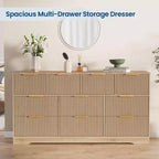 Commode cannelée pour chambre à coucher avec 10 tiroirs, commode moderne de 150 cm de large avec cadre en bois, meuble TV, organisateur de rangement de vêtements en bois