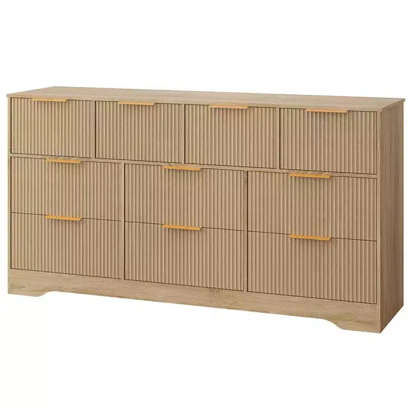 Commode cannelée pour chambre à coucher avec 10 tiroirs, commode moderne de 150 cm de large avec cadre en bois, meuble TV, organisateur de rangement de vêtements en bois