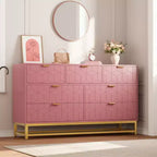 GustoWave Modern Pink 7-Drawer Dresser with Gold Accents, Chest of Drawers for Bedroom, Living Room, Large Storage Organizer with Anti-Tip