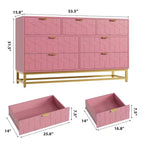 Commode moderne rose à 7 tiroirs avec accents dorés, pour chambre à coucher, salon, grande armoire de rangement anti-basculement