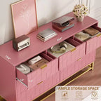 Commode moderne rose à 7 tiroirs avec accents dorés, pour chambre à coucher, salon, grande armoire de rangement anti-basculement