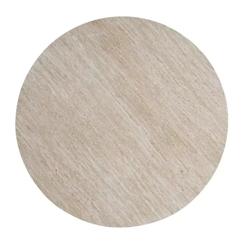 Table basse ronde moderne avec plateau à motif marbre et piètement croisé