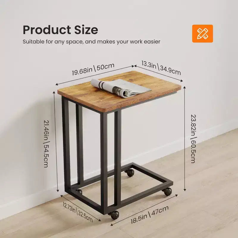 Table d'appoint en C à glisser sous le canapé/lit, roulettes portables/pieds réglables, idéale pour les petits espaces du salon et de la chambre