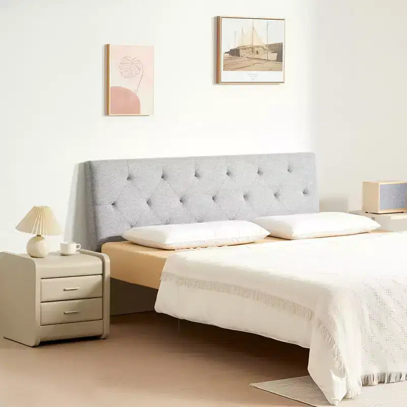 Tête de lit, Tête de lit pleine grandeur à hauteur réglable, capitonnée de losanges confortables pour lit double, L 56,3 x H 35,6-47,4 pouces, gris clair