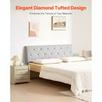 Tête de lit, Tête de lit pleine grandeur à hauteur réglable, capitonnée de losanges confortables pour lit double, L 56,3 x H 35,6-47,4 pouces, gris clair