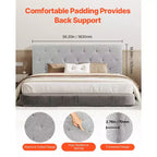 Tête de lit, Tête de lit pleine grandeur à hauteur réglable, capitonnée de losanges confortables pour lit double, L 56,3 x H 35,6-47,4 pouces, gris clair