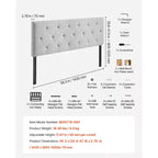 Tête de lit, Tête de lit pleine grandeur à hauteur réglable, capitonnée de losanges confortables pour lit double, L 56,3 x H 35,6-47,4 pouces, gris clair