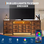 Commode à 13 tiroirs en tissu pour chambre à coucher, meuble TV long avec prise de courant et lumière LED