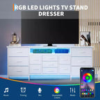 Commode à 13 tiroirs en tissu pour chambre à coucher, meuble TV long avec prise de courant et lumière LED