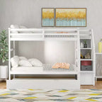Lit superposé jumeau sur jumeau, cadre de lit avec lit gigogne et 3 tiroirs de rangement