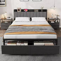 Full Size Bed Frame with Storage Drawers, Platform Bed with Upholstered Headboard, Metal Slats Support, No Box Spring Needed Black
