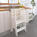 Tour d'apprentissage pour enfants, tabouret de cuisine, tabouret en bois pour tout-petits - Hauteur réglable, pour la cuisine, blanc