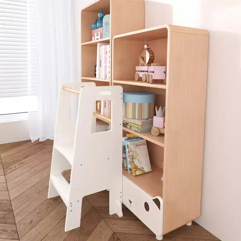 Tour d'apprentissage pour enfants, tabouret de cuisine, tabouret en bois pour tout-petits - Hauteur réglable, pour la cuisine, blanc