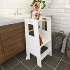 Tour d'apprentissage pour enfants, tabouret de cuisine, tabouret en bois pour tout-petits - Hauteur réglable, pour la cuisine, blanc