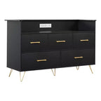 Commode à 5 tiroirs pour chambre à coucher, commode moderne avec lumières LED et station de recharge, organisateur de rangement de vêtements compact en bois