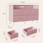 Commode à 5 tiroirs pour chambre à coucher, commode moderne avec lumières LED et station de recharge, organisateur de rangement de vêtements compact en bois
