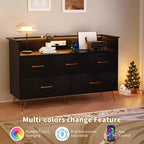 Commode à 5 tiroirs pour chambre à coucher, commode moderne avec lumières LED et station de recharge, organisateur de rangement de vêtements compact en bois