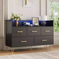 Commode à 5 tiroirs pour chambre à coucher, commode moderne avec lumières LED et station de recharge, organisateur de rangement de vêtements compact en bois