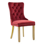 2 chaises de salle à manger latérales en velours touffeté rouge et doré et bois massif