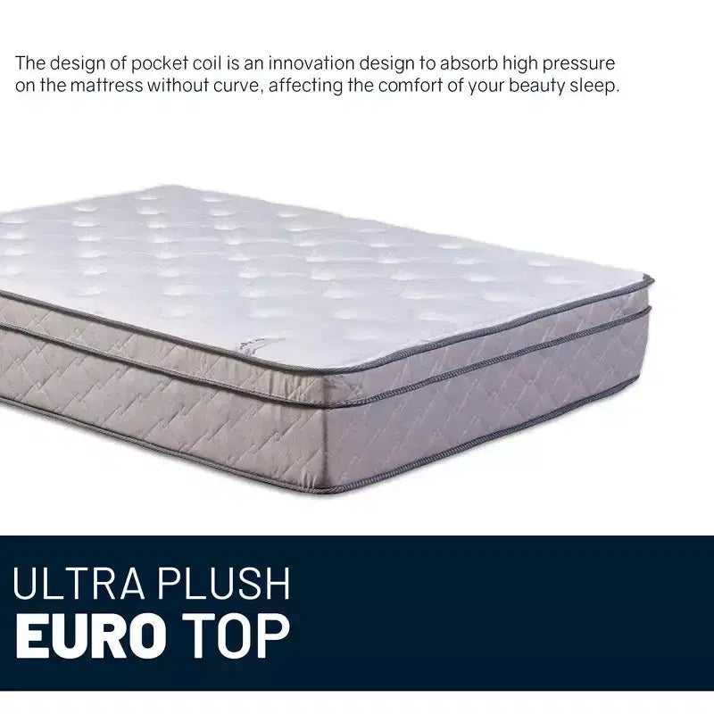 Matelas hybride simple face ultra-moelleux Euro Top de 12 pouces, compatible avec les lits réglables