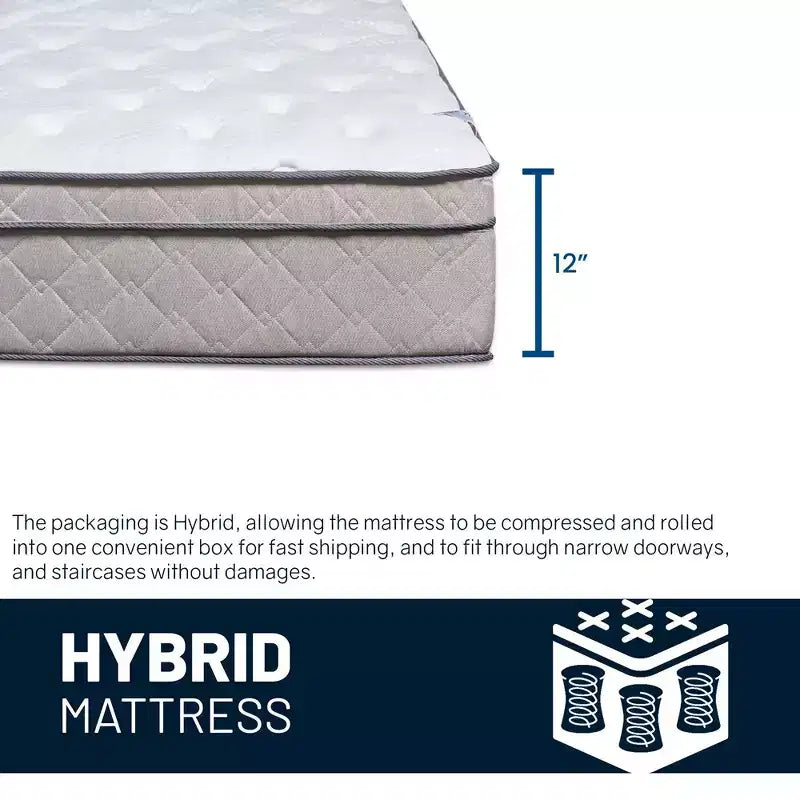 Matelas hybride simple face ultra-moelleux Euro Top de 12 pouces, compatible avec les lits réglables