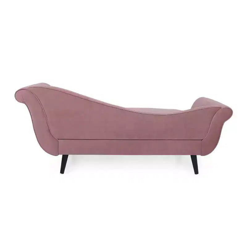 Méridienne contemporaine en velours avec bras à volutes