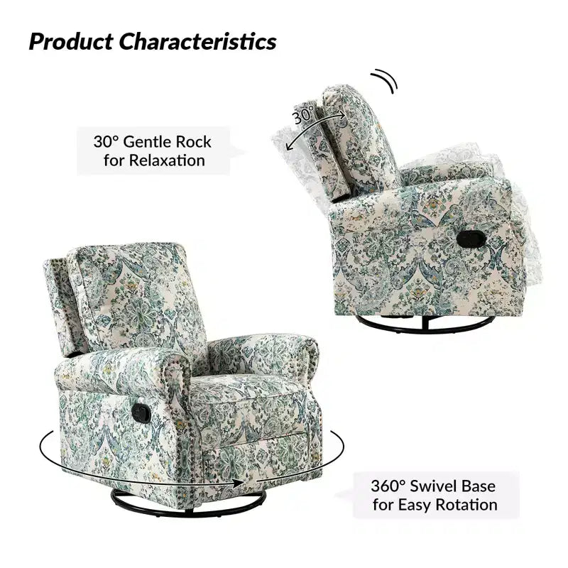 Fauteuil inclinable, pivotant et coulissant manuel avec clous décoratifs pour salon