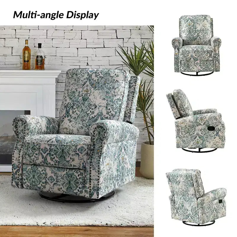 Fauteuil inclinable, pivotant et coulissant manuel avec clous décoratifs pour salon