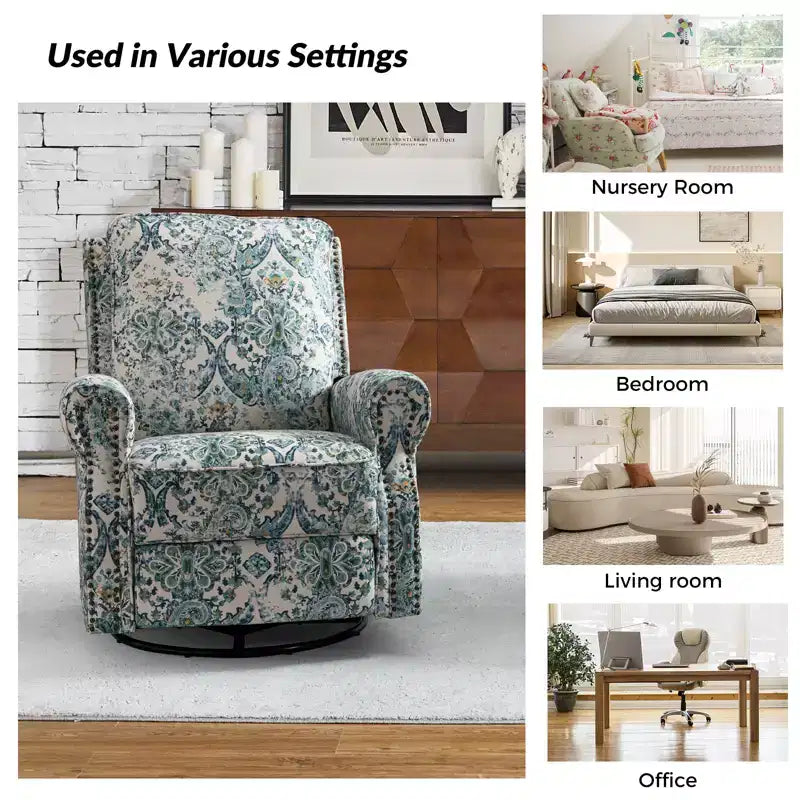 Fauteuil inclinable, pivotant et coulissant manuel avec clous décoratifs pour salon