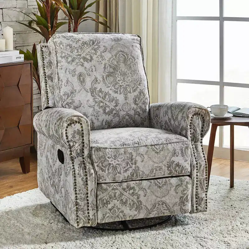 Fauteuil inclinable, pivotant et coulissant manuel avec clous décoratifs pour salon