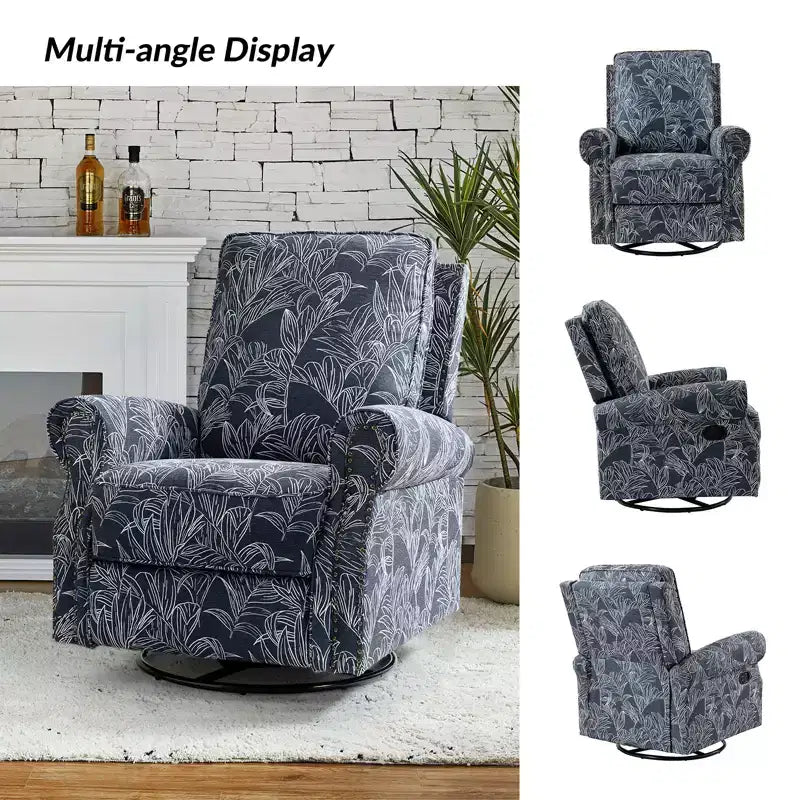 Fauteuil inclinable, pivotant et coulissant manuel avec clous décoratifs pour salon