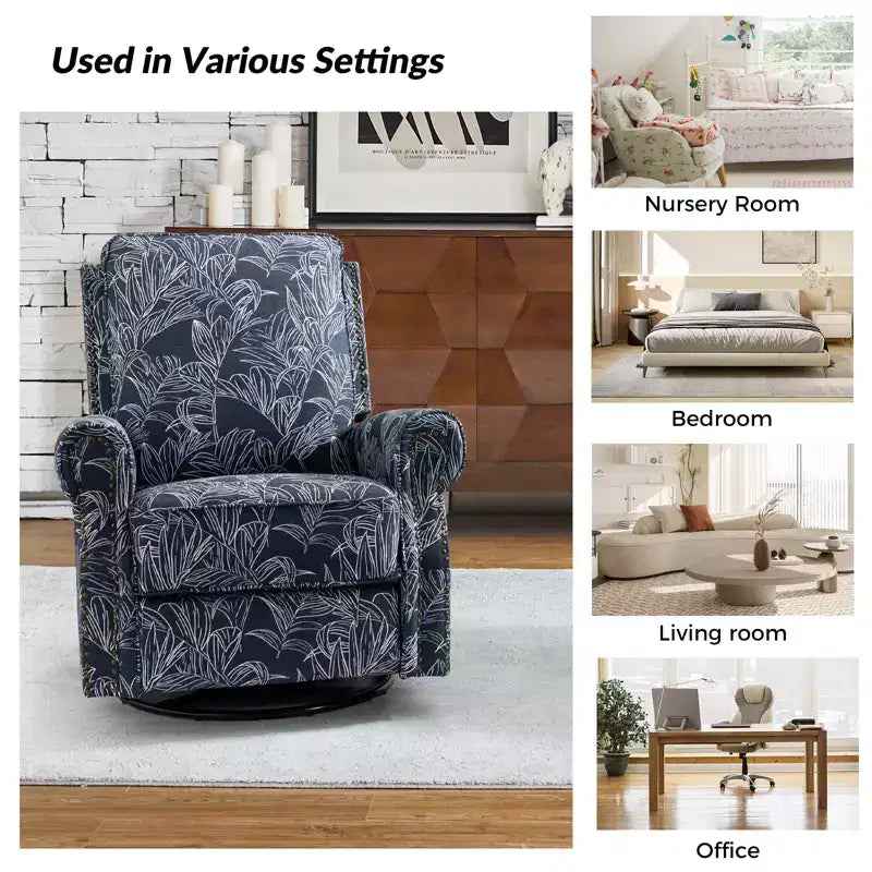 Fauteuil inclinable, pivotant et coulissant manuel avec clous décoratifs pour salon