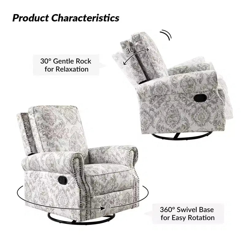Fauteuil inclinable, pivotant et coulissant manuel avec clous décoratifs pour salon
