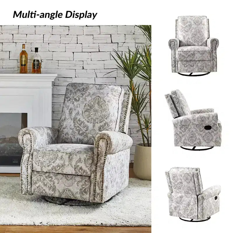 Fauteuil inclinable, pivotant et coulissant manuel avec clous décoratifs pour salon