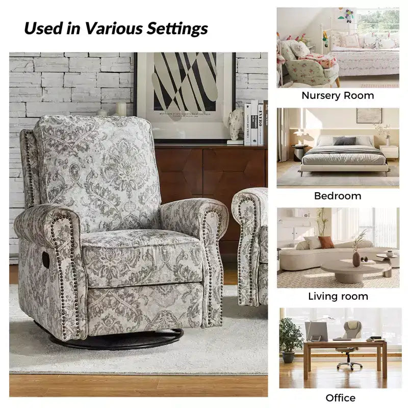 Fauteuil inclinable, pivotant et coulissant manuel avec clous décoratifs pour salon
